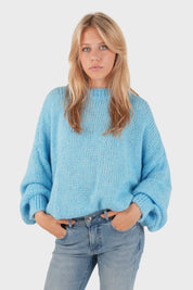 Pull "Gardez-moi au chaud" bleu