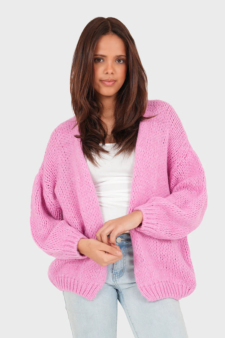 Cardigan "Garde-moi au chaud" rose