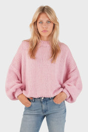 Pull "Gardez-moi au chaud" rose bébé