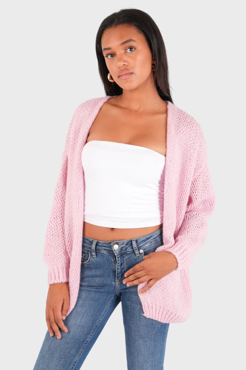 Cardigan "Gardez-moi au chaud" rose bébé