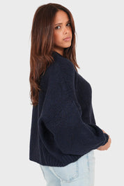 Pull "Gardez-moi au chaud" marine