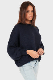 Pull "Gardez-moi au chaud" marine